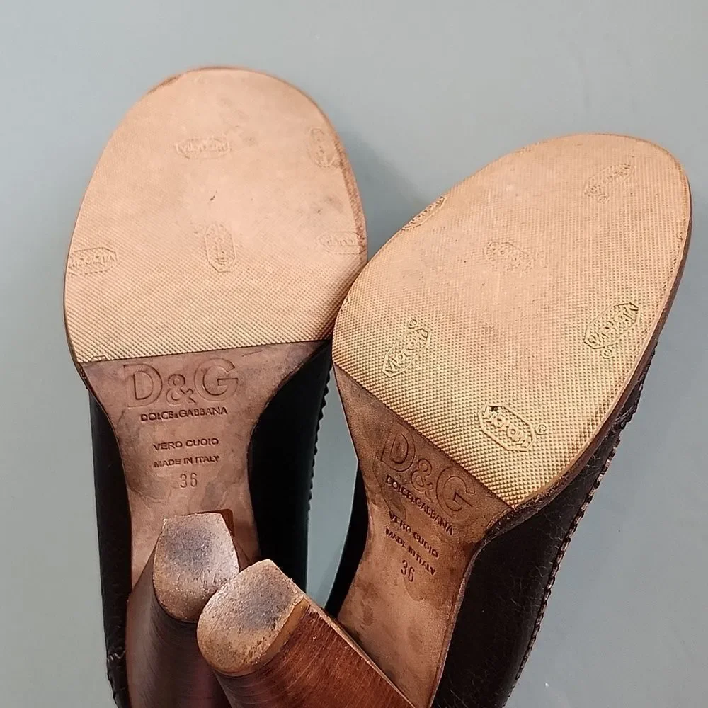 D&G Brogue Leather Oxford Retro '90s‎ Y2K Academia Stacked Heels Size 36 US6